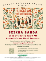 Gallery 1 - Group of musicians standing dressed in traditional Hungarian dresses.