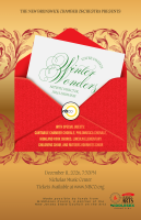 Gallery 1 - A gold flyer featuring a bright red envelope, out of which is emerging an invitation to the program titled 